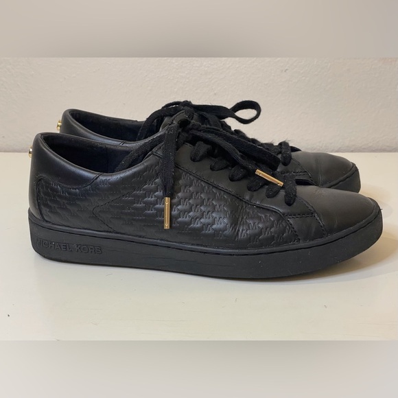 MICHAEL Michael Kors Colby Signature Logo‎ Black Leather Sneakers Size 6.5 - Picture 3 of 9